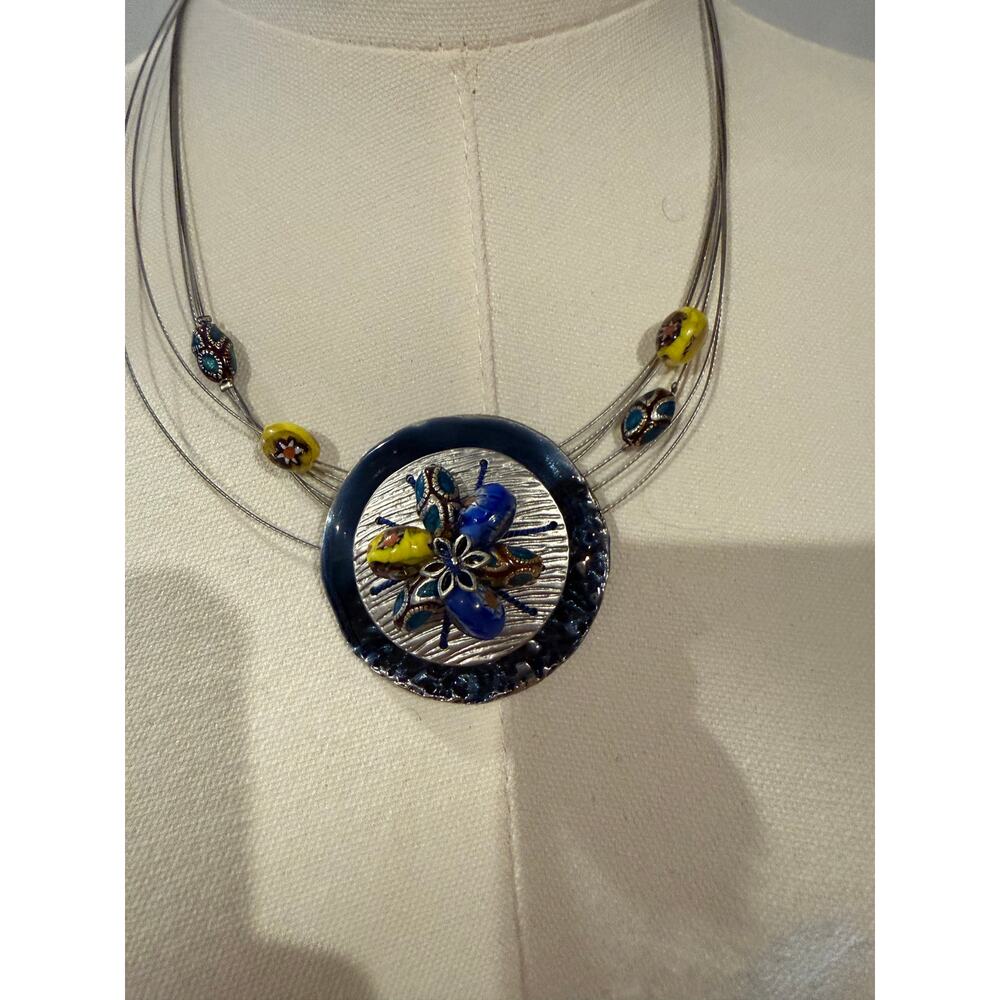 Chicos Boho glass beaded multi strand necklace Statement artsy art to wear